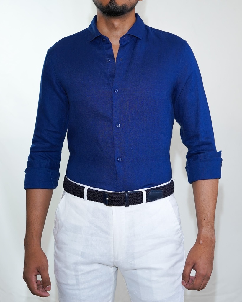 Vista adicional de Camisa Bruno Cassini Lino French Shirt Azul - ADAMS