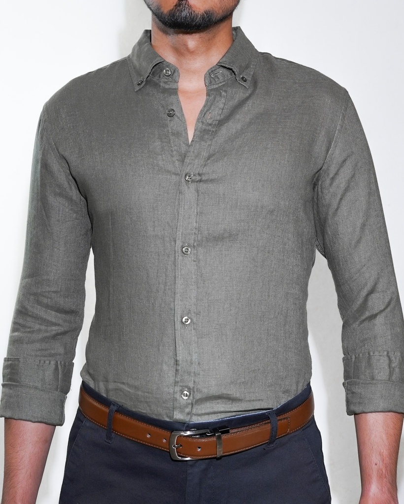 Vista adicional de Camisa Bruno Cassini Lino Normal Shirt Olive - ADAMS