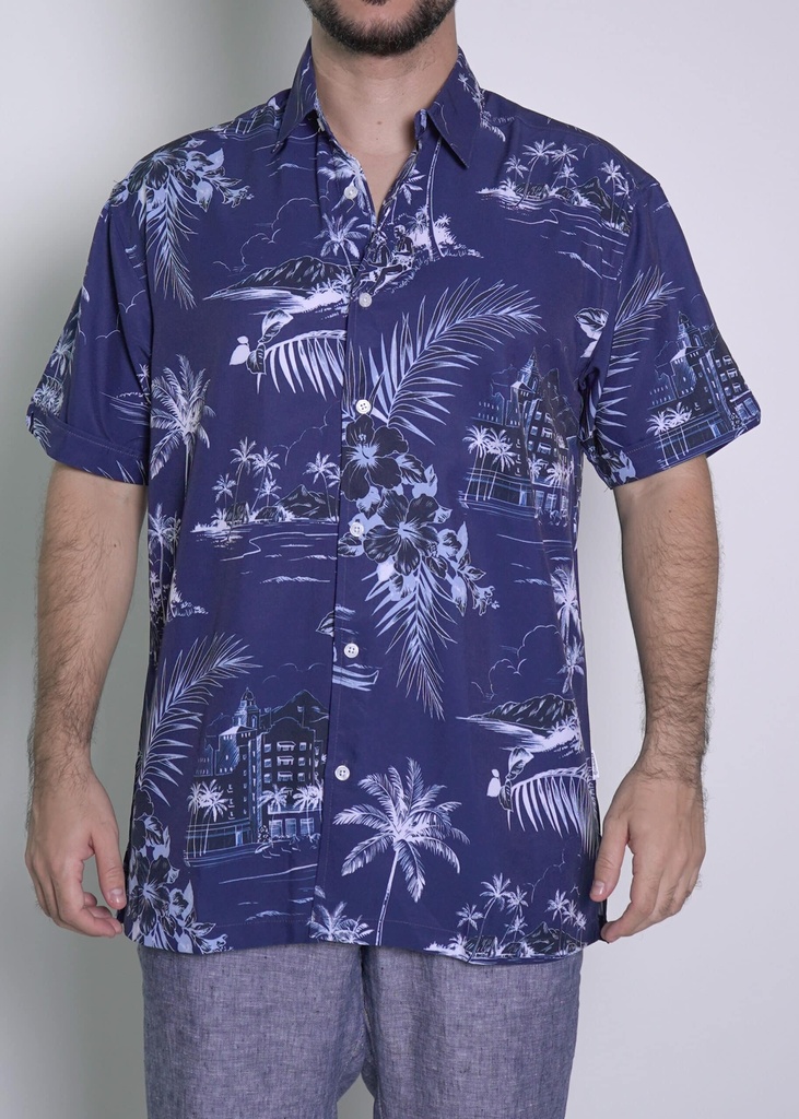 Vista adicional de Camisa Cubavera Manga Corta Azul Marino Blazer - ADAMS