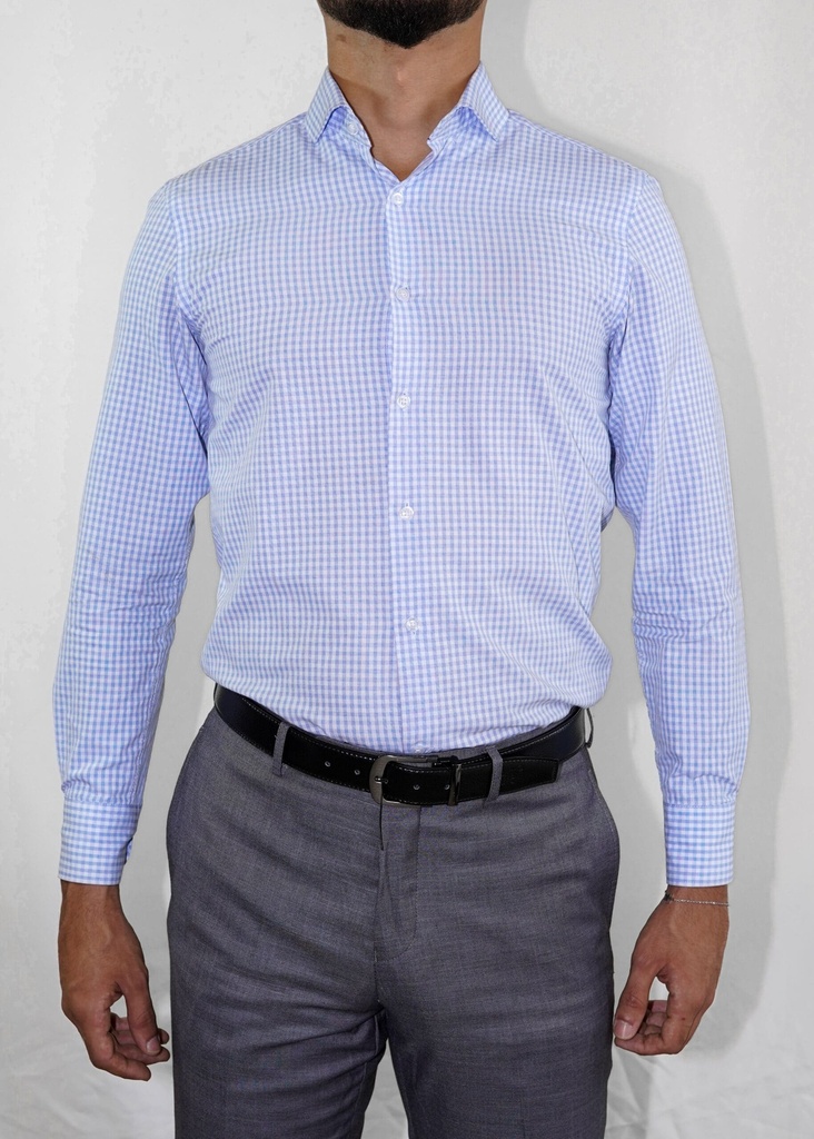 Vista adicional de Camisa Bruno Cassini Puño Sencillo Cuadros Celeste - ADAMS