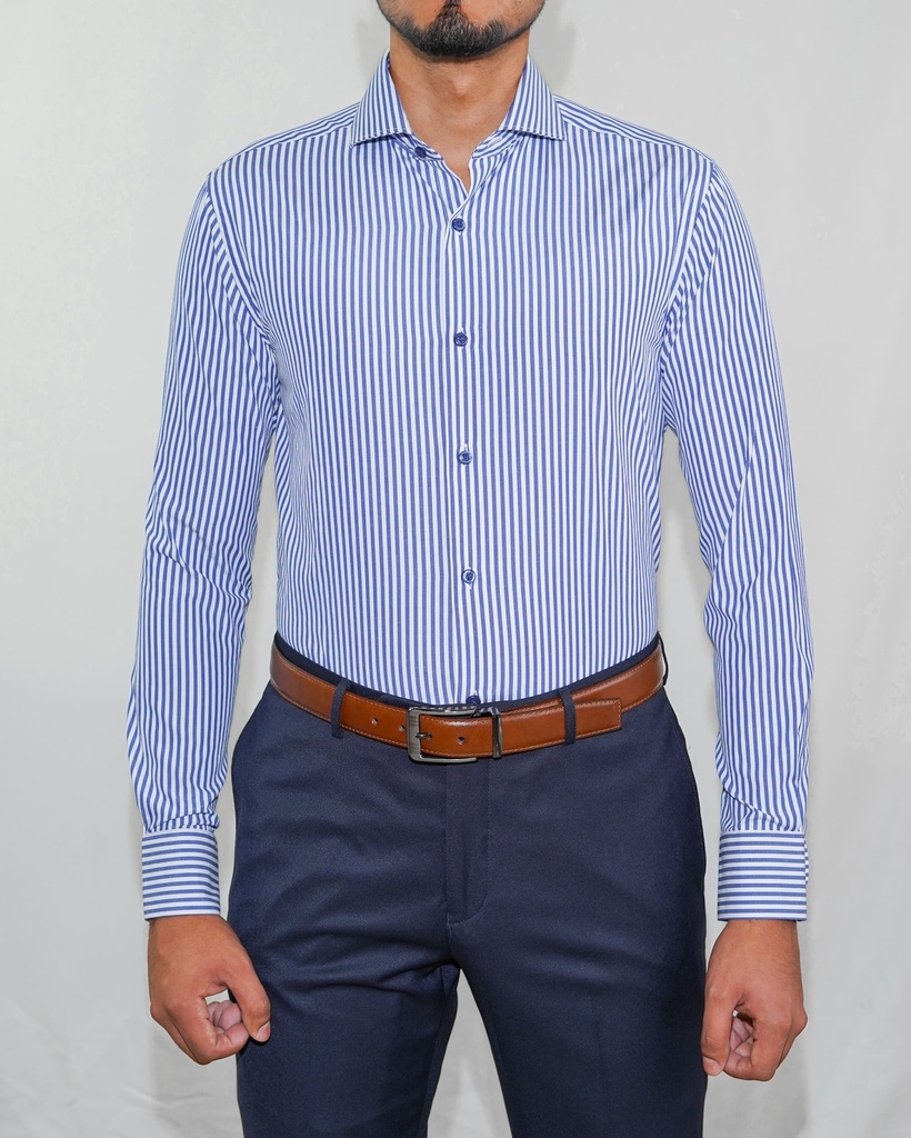Vista adicional de Camisa Bruno Cassini Puño Sencillo Linen Azul Modelo 605-3 - ADAMS