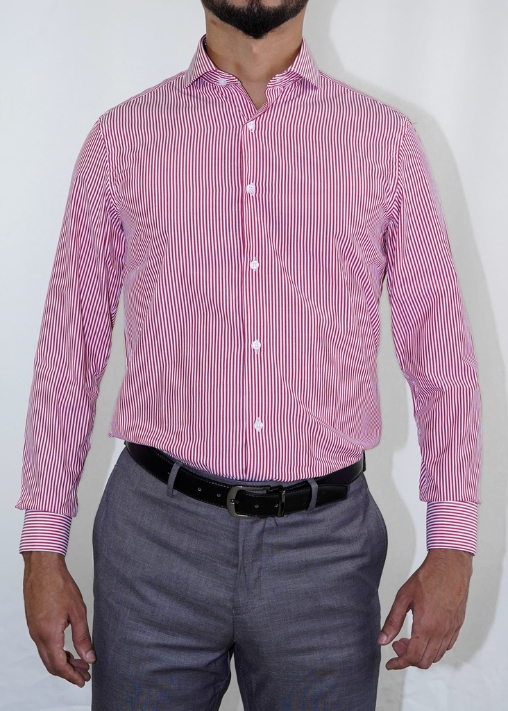 Vista adicional de Camisa Bruno Cassini Puño Sencillo Linen Rojo - ADAMS