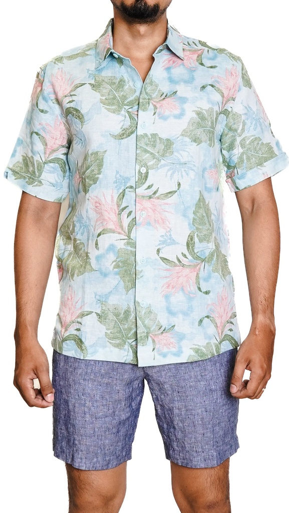 Vista adicional de Camisa Cubavera Manga Corta Lino Aqua Esque - ADAMS