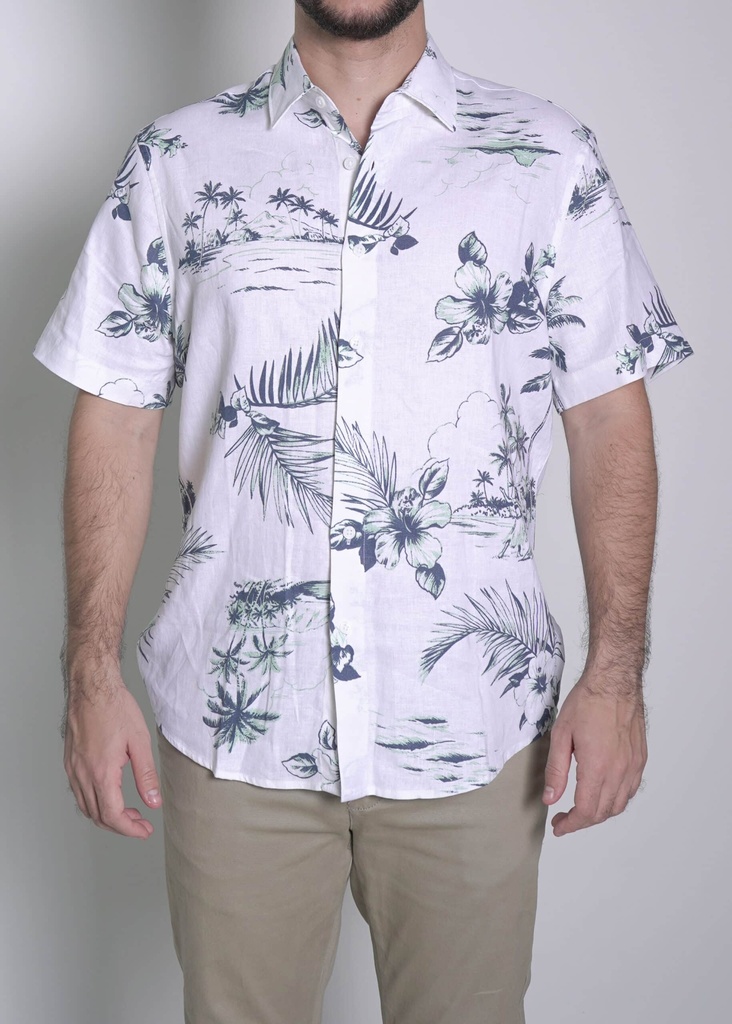 Vista adicional de Camisa Cubavera Manga Corta Lino Brilliant Blanco Modelo Cuwsd066 - ADAMS