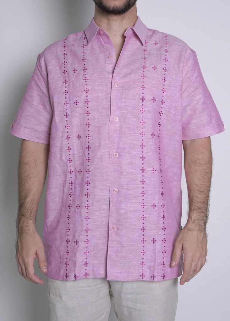 Vista adicional de Camisa Cubavera Manga Corta Rojo Violet - ADAMS