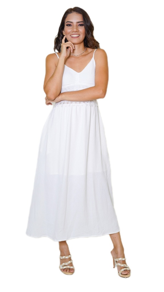Vista adicional de Vestido Lace Trim Detailed With Back Elasti Blanco - ADAMS