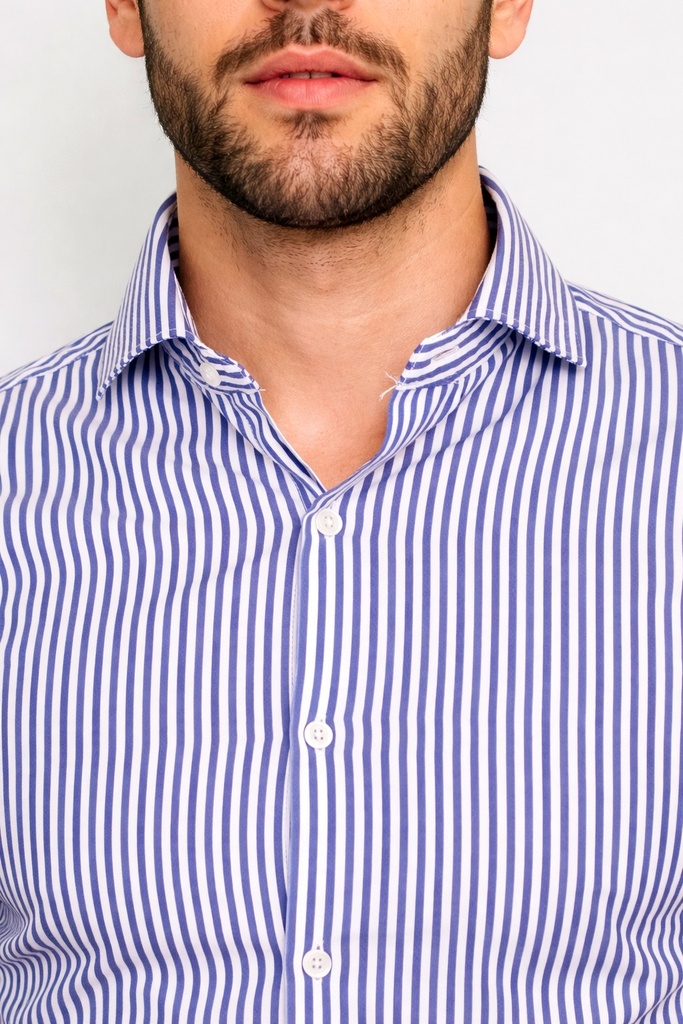 Vista adicional 2 de Camisa Bruno Cassini Puño Sencillo Linen Azul Modelo 605-3 - ADAMS