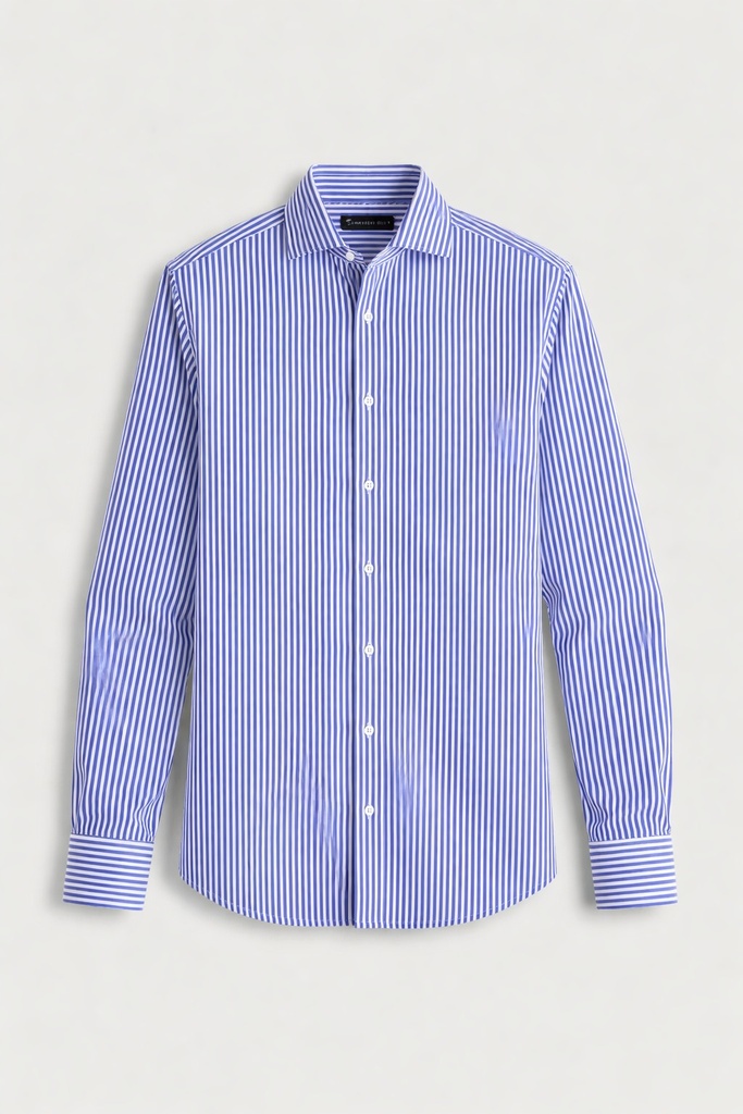 Vista adicional 3 de Camisa Bruno Cassini Puño Sencillo Linen Azul Modelo 605-3 - ADAMS