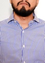 Vista adicional 4 de Camisa Bruno Cassini Puño Sencillo Linen Azul Modelo 605-3 - ADAMS