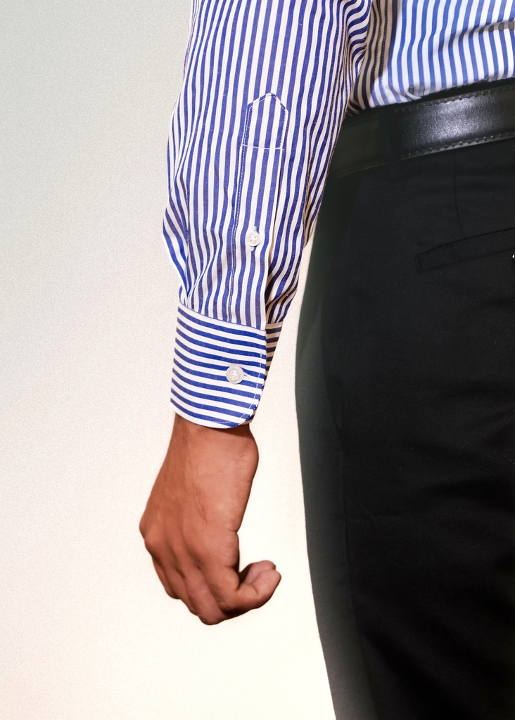 Vista adicional 5 de Camisa Bruno Cassini Puño Sencillo Linen Azul Modelo 605-3 - ADAMS