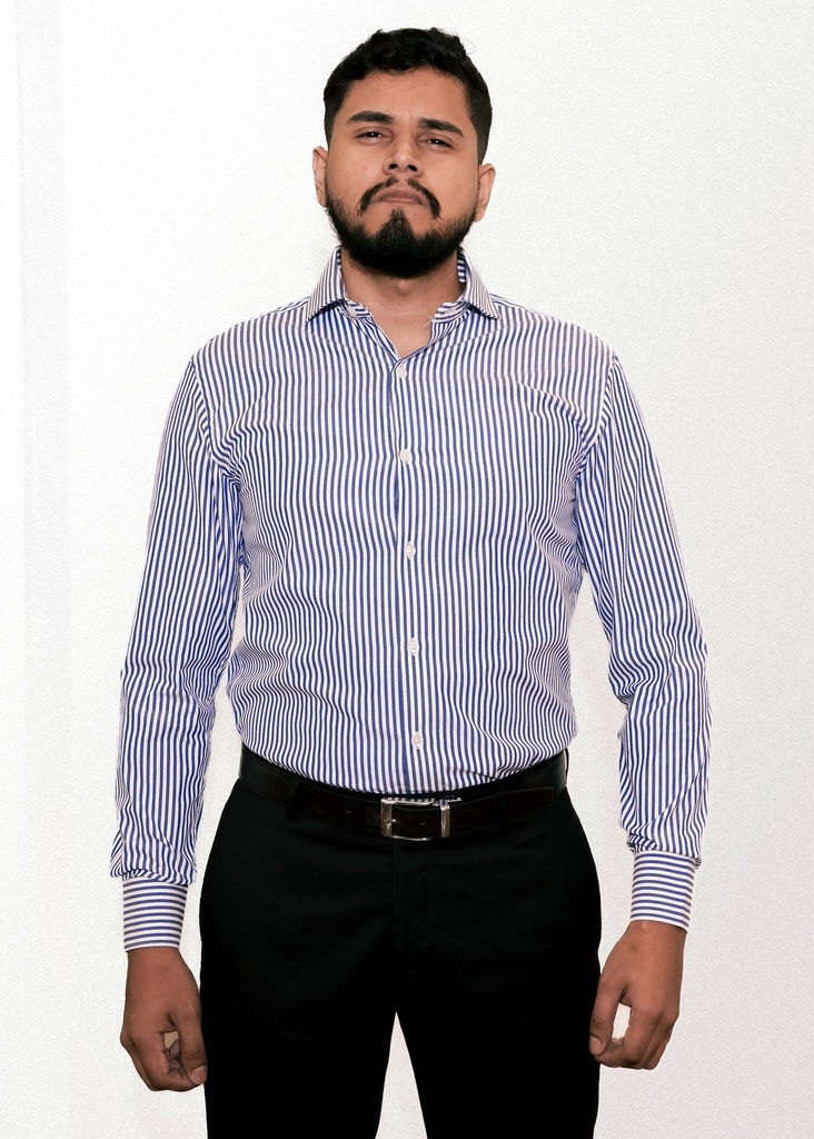 Vista adicional 6 de Camisa Bruno Cassini Puño Sencillo Linen Azul Modelo 605-3 - ADAMS