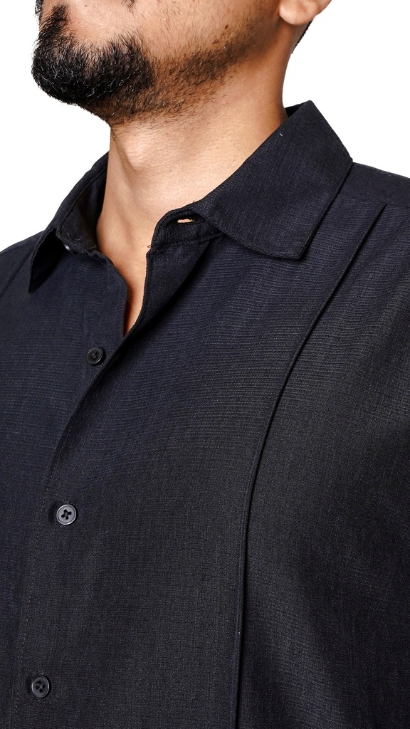 Vista adicional 3 de [CUWME029-003/M] Camisa Cubavera Manga Corta Jet Negro Modelo Cuw - ADAMS