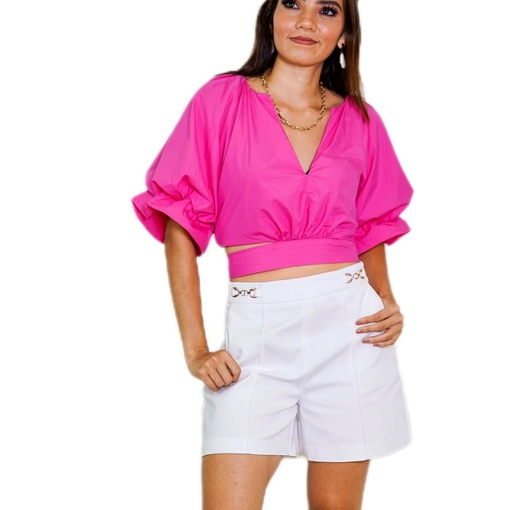 [T1004-PI/S] Blusa Puff-sleeve Top Rosado (S)