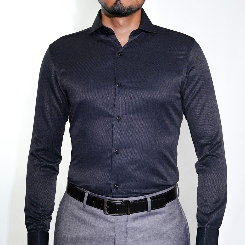 [A151-82DC-14.5-S1] Camisa Bruno Cassini Doble Puño Negro Modelo A151-82dc (14.5, S1 - 32/33)