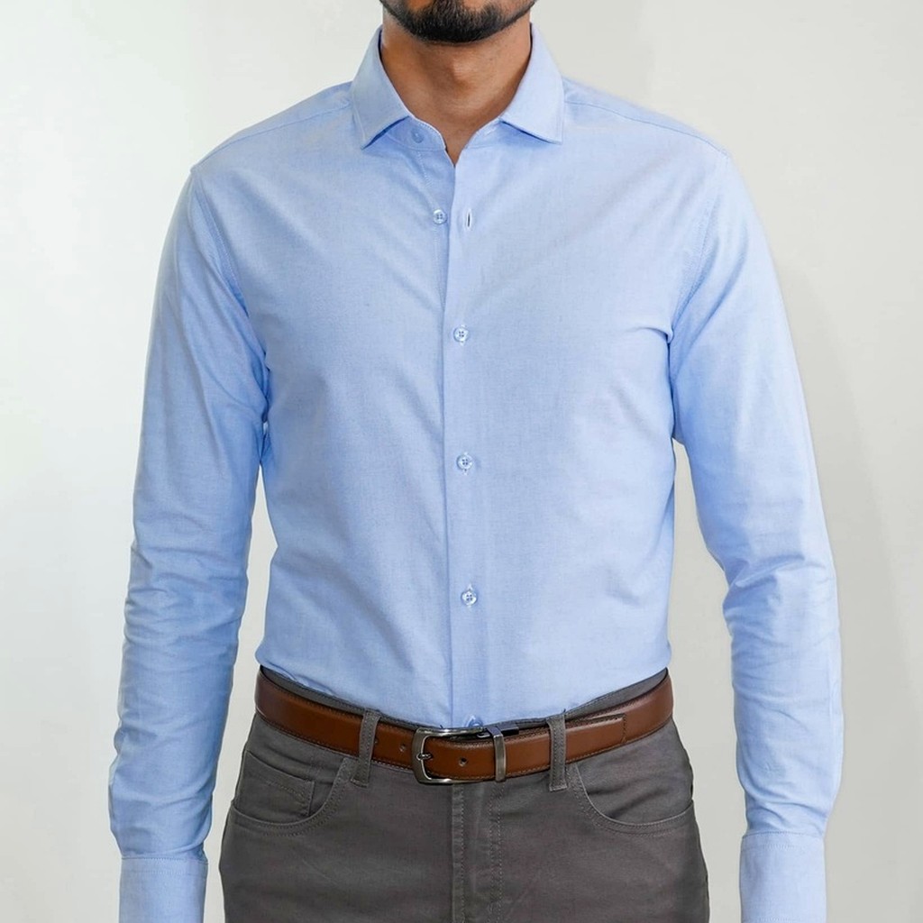 [CM0042MBU-F/S] Camisa Bruno Cassini French Shirt Celeste Modelo Cm0042mbu (S)