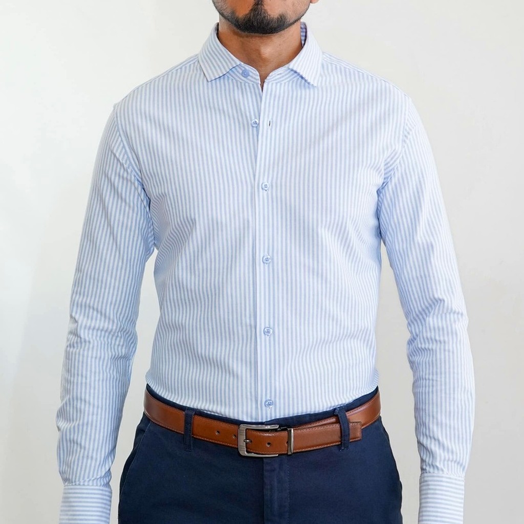 Camisa Bruno Cassini French Shirt Celeste Modelo Cm0044lbu