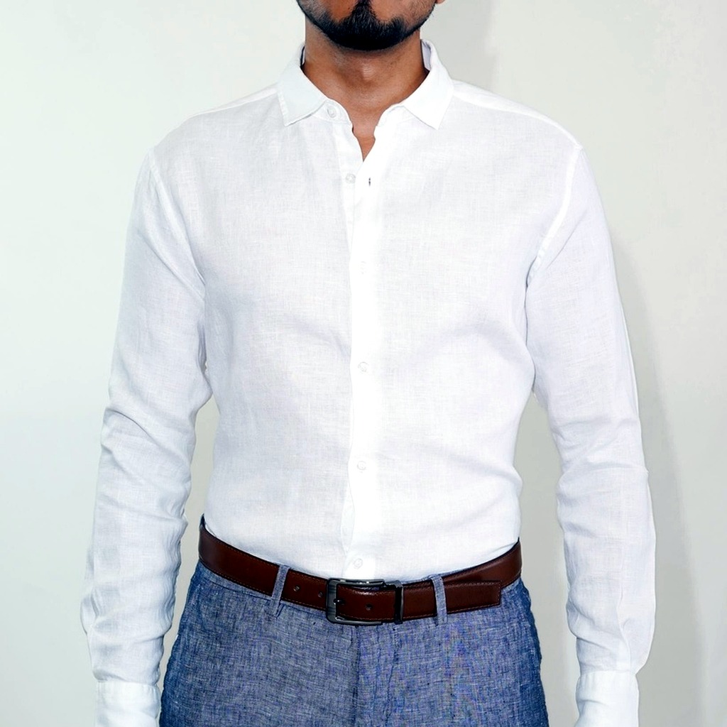 [2011-1-F/S] Camisa Bruno Cassini Lino French Shirt Blanco (S)