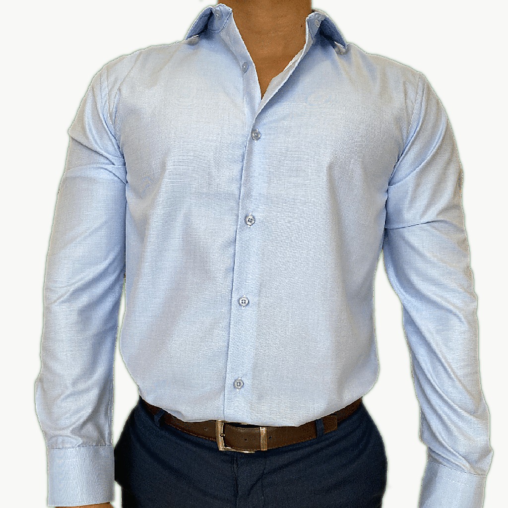 [8504-14.5-S1] Camisa Bruno Cassini Puño Sencillo Azul Modelo 8504 (14.5, S1 - 32/33)