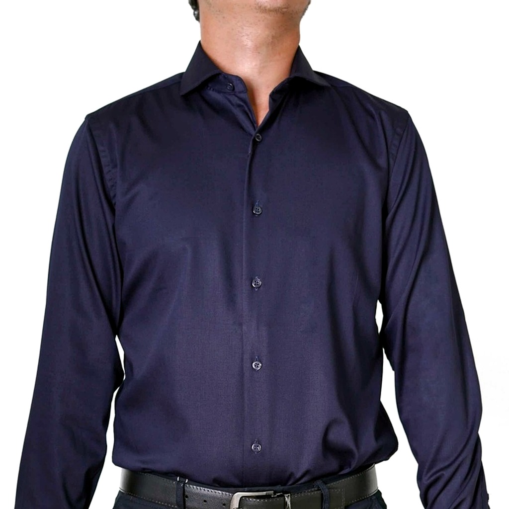 [17604-14.5-S1] Camisa Bruno Cassini Puño Sencillo Azul Oscuro Modelo 17604 (14.5, S1 - 32/33)