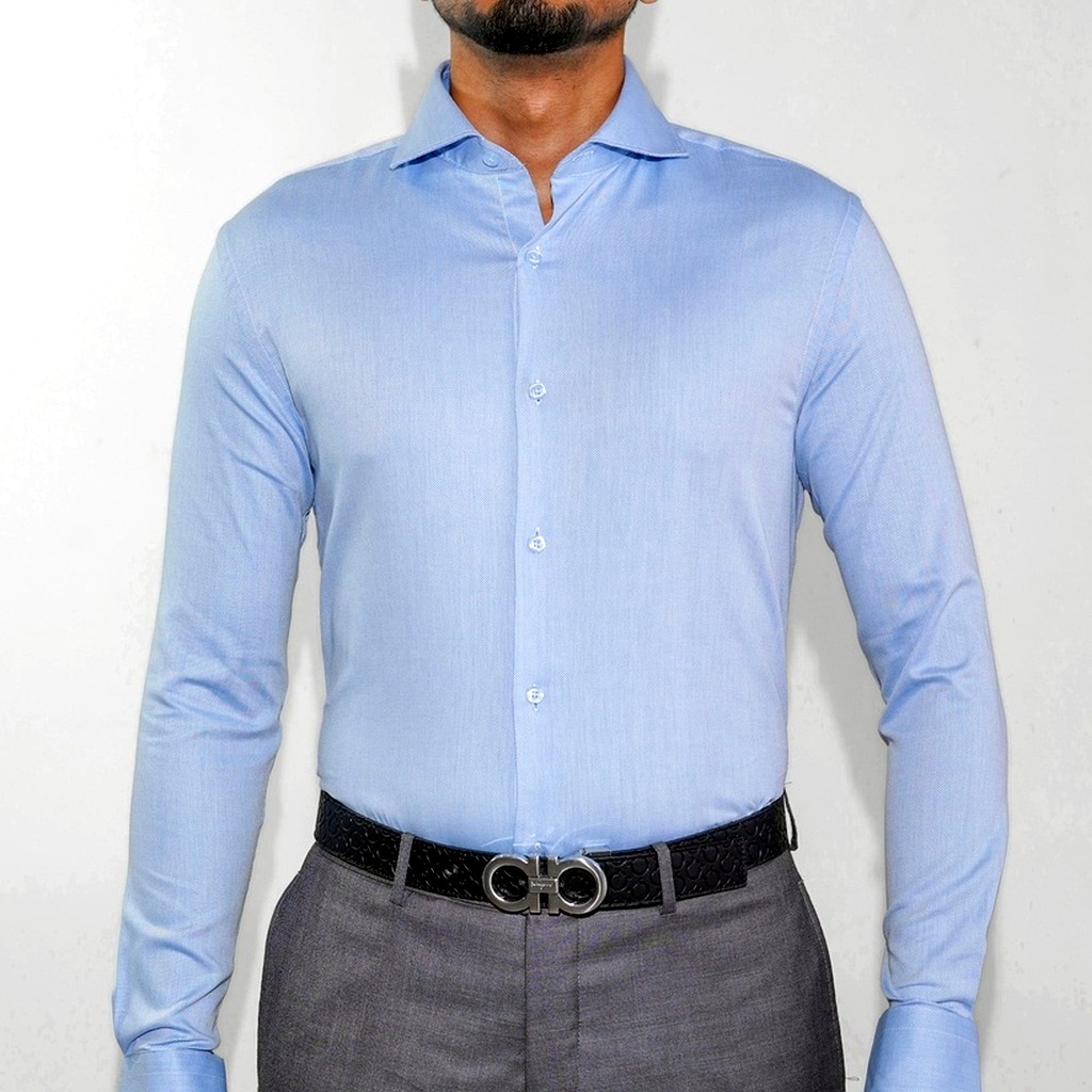 [4S22009-3-15.5-S1] Camisa Bruno Cassini Puño Sencillo Azul Rombo (15.5, S1 - 32/33)