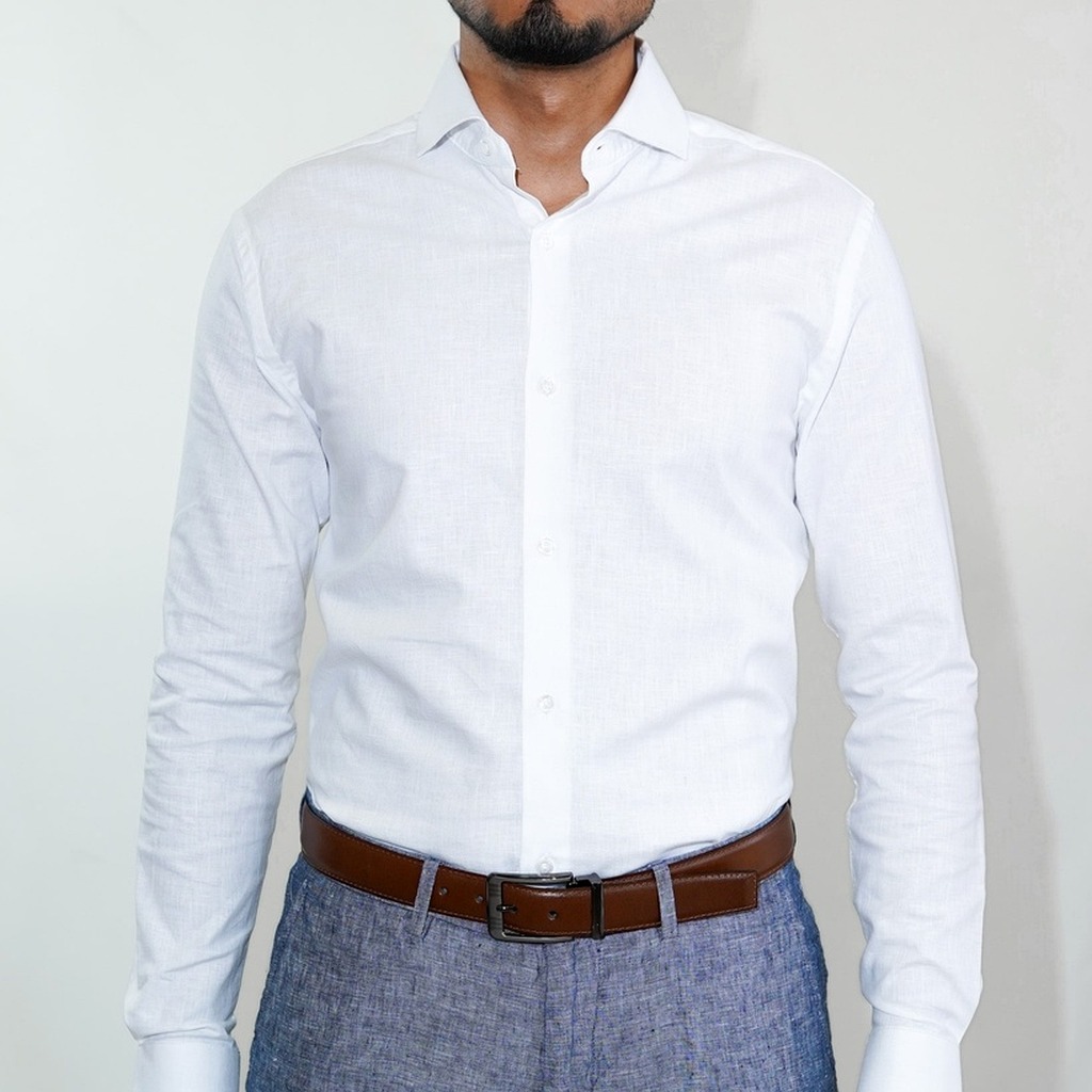 [SS23101-01-15.5-S1] Camisa Bruno Cassini Puño Sencillo Blanco Modelo Ss23101-01 (15.5, S1 - 32/33)