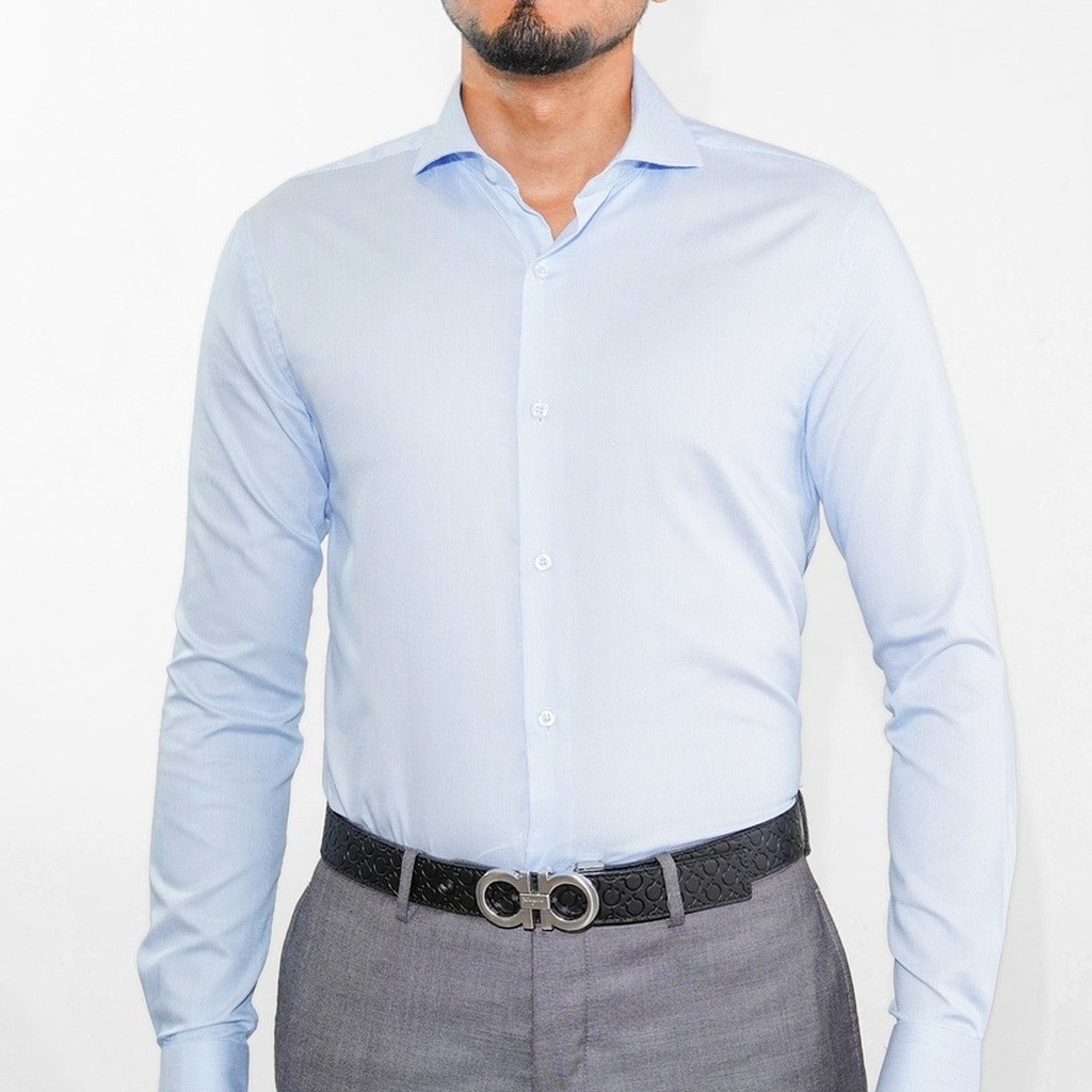 [4S22025-2-15.5-S1] Camisa Bruno Cassini Puño Sencillo Celeste Modelo 4s22025-2 (15.5, S1 - 32/33)