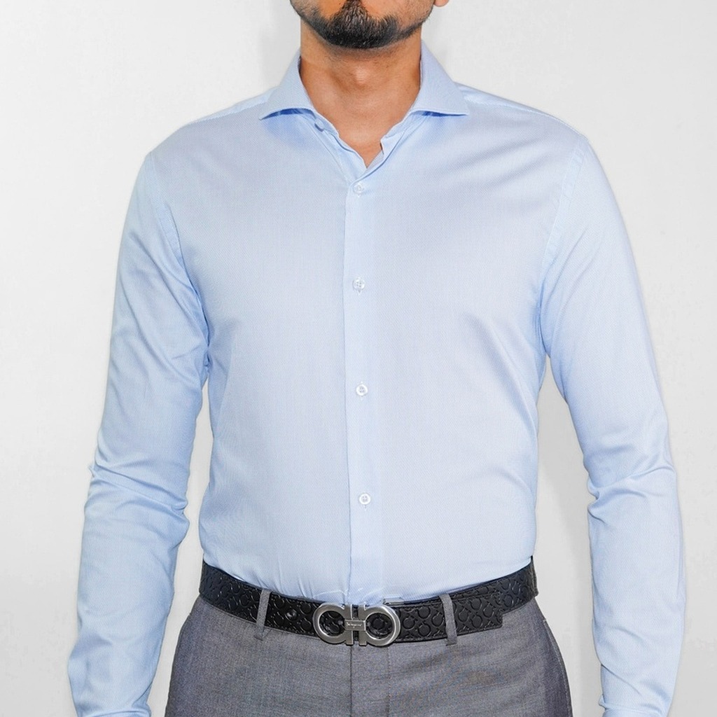 [4S22026-2-14.5-S1] Camisa Bruno Cassini Puño Sencillo Celeste Modelo 4s22026-2 (14.5, S1 - 32/33)