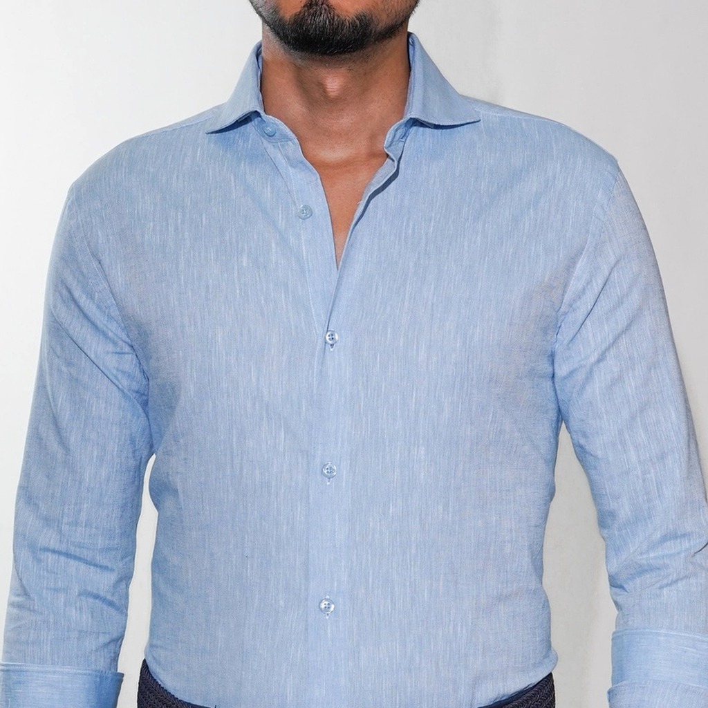 [SS23101-02-15.5-S2] Camisa Bruno Cassini Puño Sencillo Celeste Modelo Ss23101-02 (15.5, S2 - 34/35)