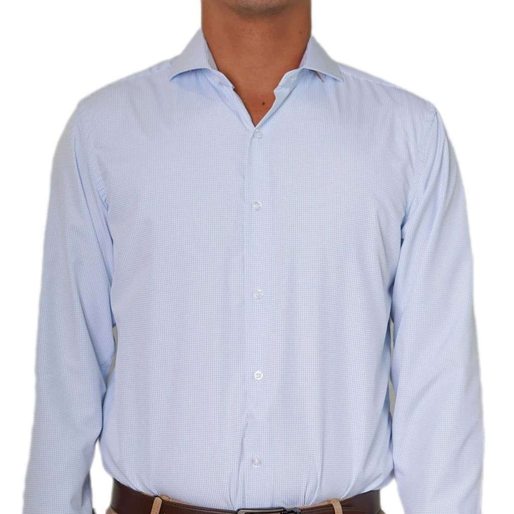 [C1100-9-14.5-S1] Camisa Bruno Cassini Puño Sencillo Cuadro Sky Modelo C1100-9 (14.5, S1 - 32/33)