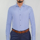 Camisa Bruno Cassini Puño Sencillo Linen Azul Modelo 605-3