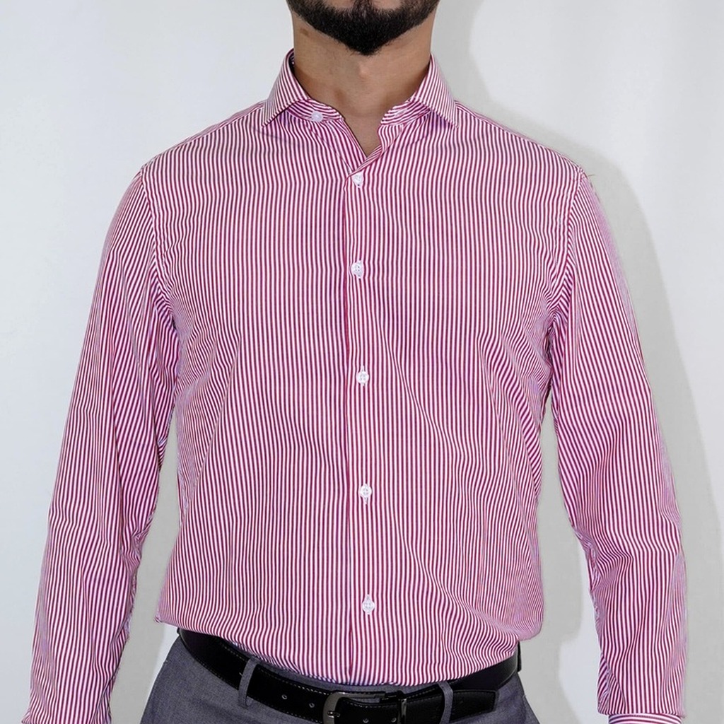 [603-4-14.5-S1] Camisa Bruno Cassini Puño Sencillo Linen Rojo (14.5, S1 - 32/33)