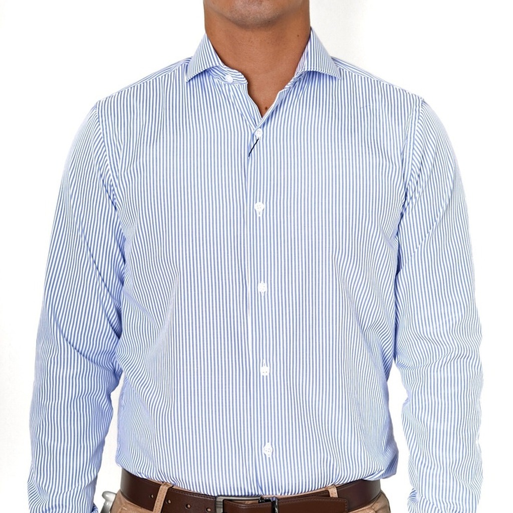 [603-2-14.5-S1] Camisa Bruno Cassini Puño Sencillo Linen Sky (14.5, S1 - 32/33)