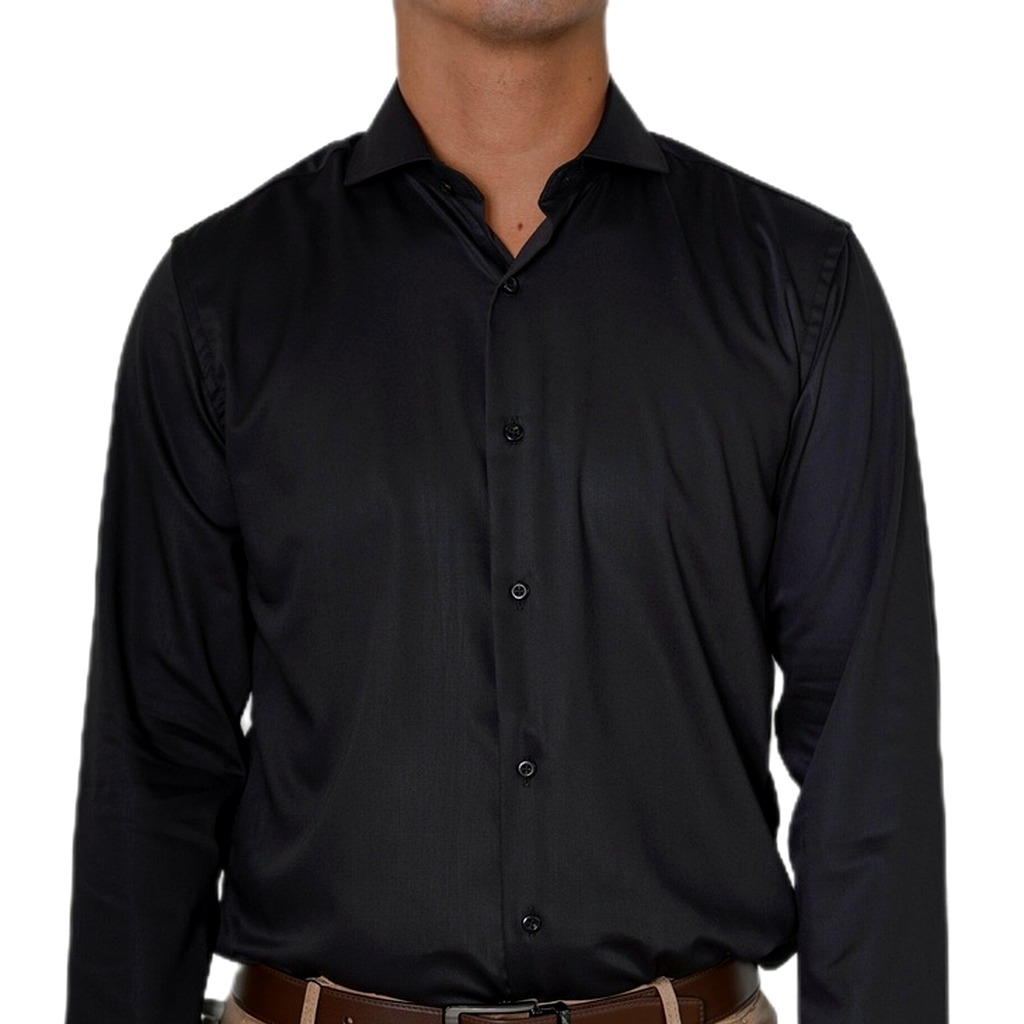[17605-14.5-S1] Camisa Bruno Cassini Puño Sencillo Negro Modelo 17605 (14.5, S1 - 32/33)