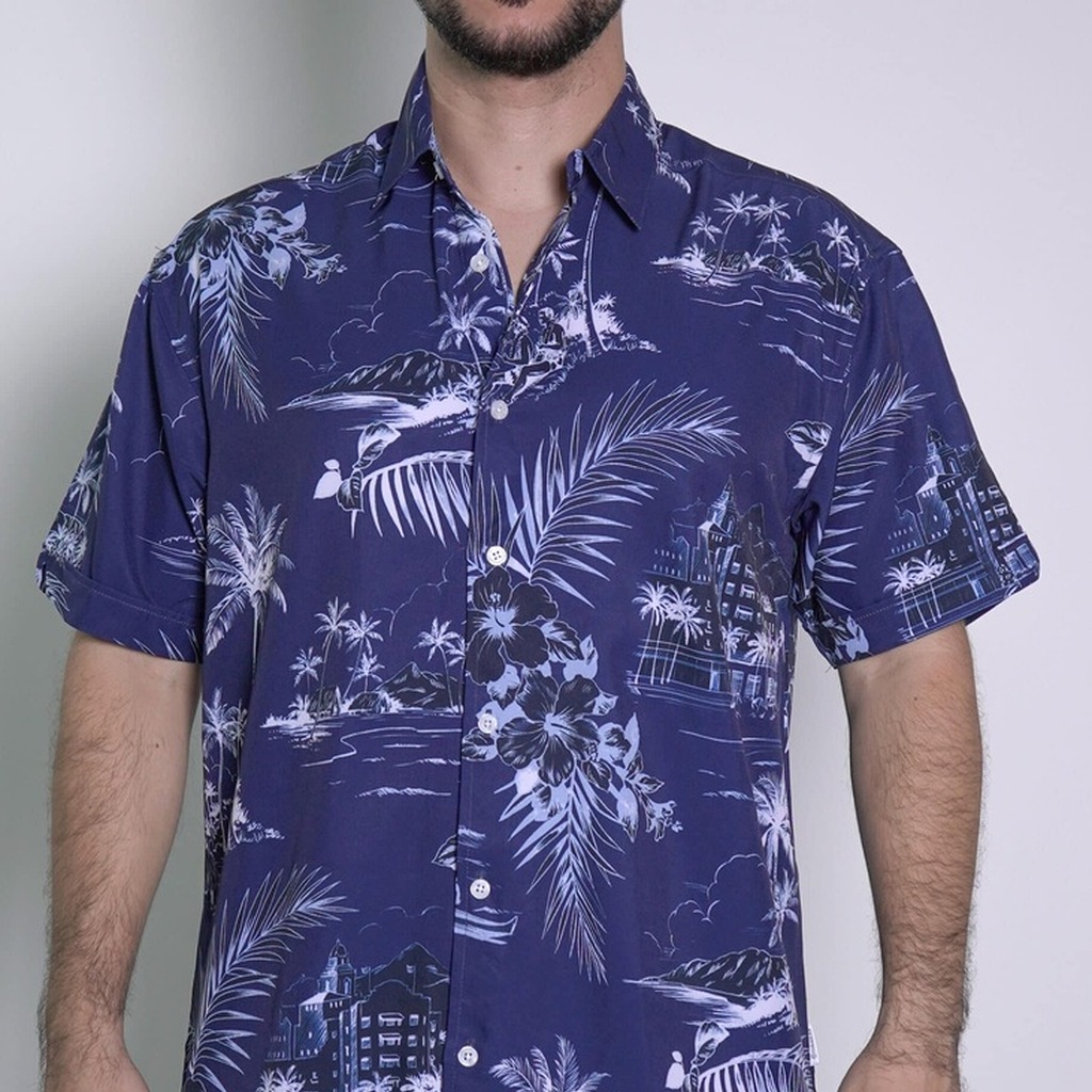 [CUWSP008-412/S] Camisa Cubavera Manga Corta Azul Marino Blazer (S)