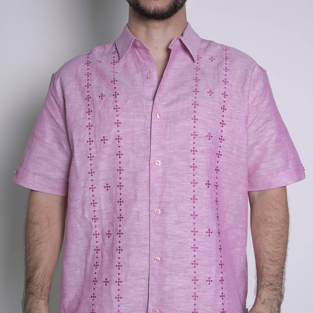 [CUWSD016-555/S] Camisa Cubavera Manga Corta Rojo Violet (S)