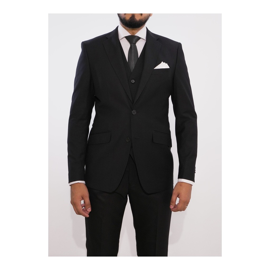 [C008-BLACK-2-BC-2/46] Terno Bruno Cassini C Chaleco Negro (46)