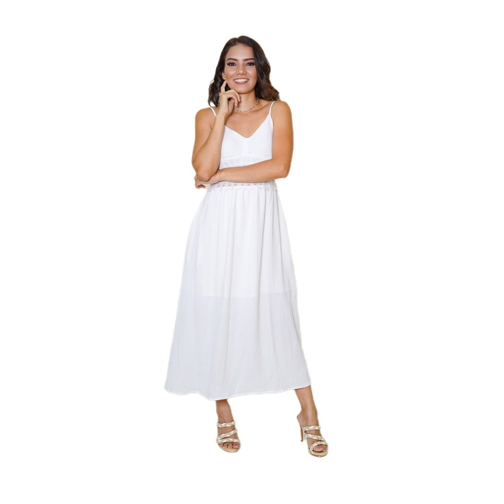 Vestido Lace Trim Detailed With Back Elasti Blanco